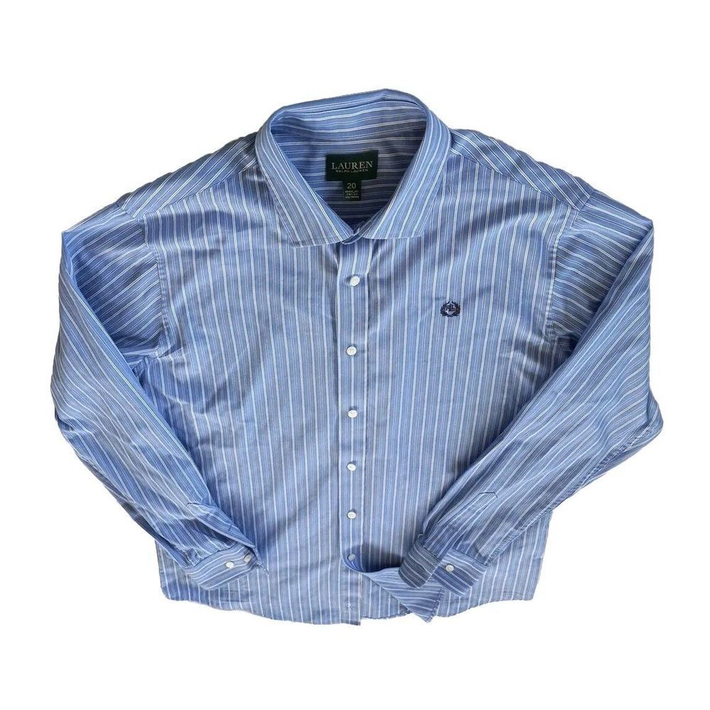 Lauren Ralph RLL Youth 20‎ Longsleeve Button Down Shirt Striped Embroider Blue